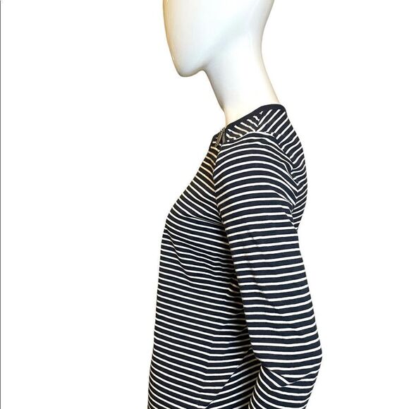 Michael Kors Striped Zipper Long Sleeve Crewneck Tee Navy Blue White S M… - Picture 7 of 15